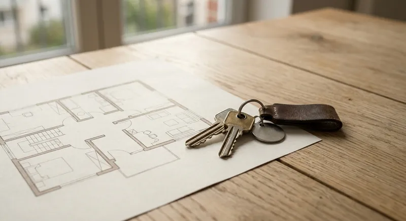 Jeu de clés sur un plan d'appartement